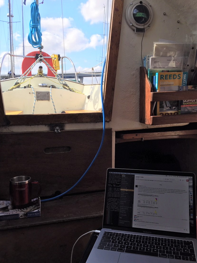 Remote working - Laptop on a boat 